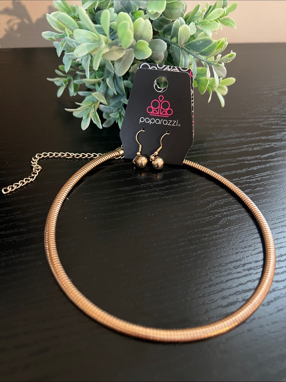 paparazzi Rose Gold Snake Collar Necklace with Matching Drop Earrings